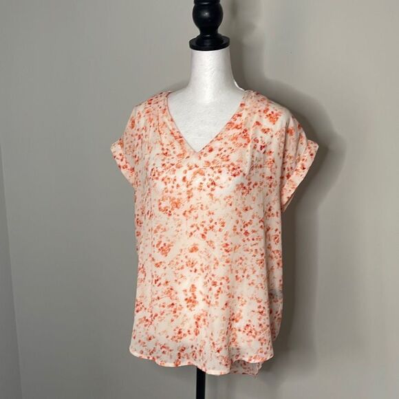 Simply Vera Capped Sleeve Blouse.‎ Size Small. Peach Floral - Picture 1 of 9